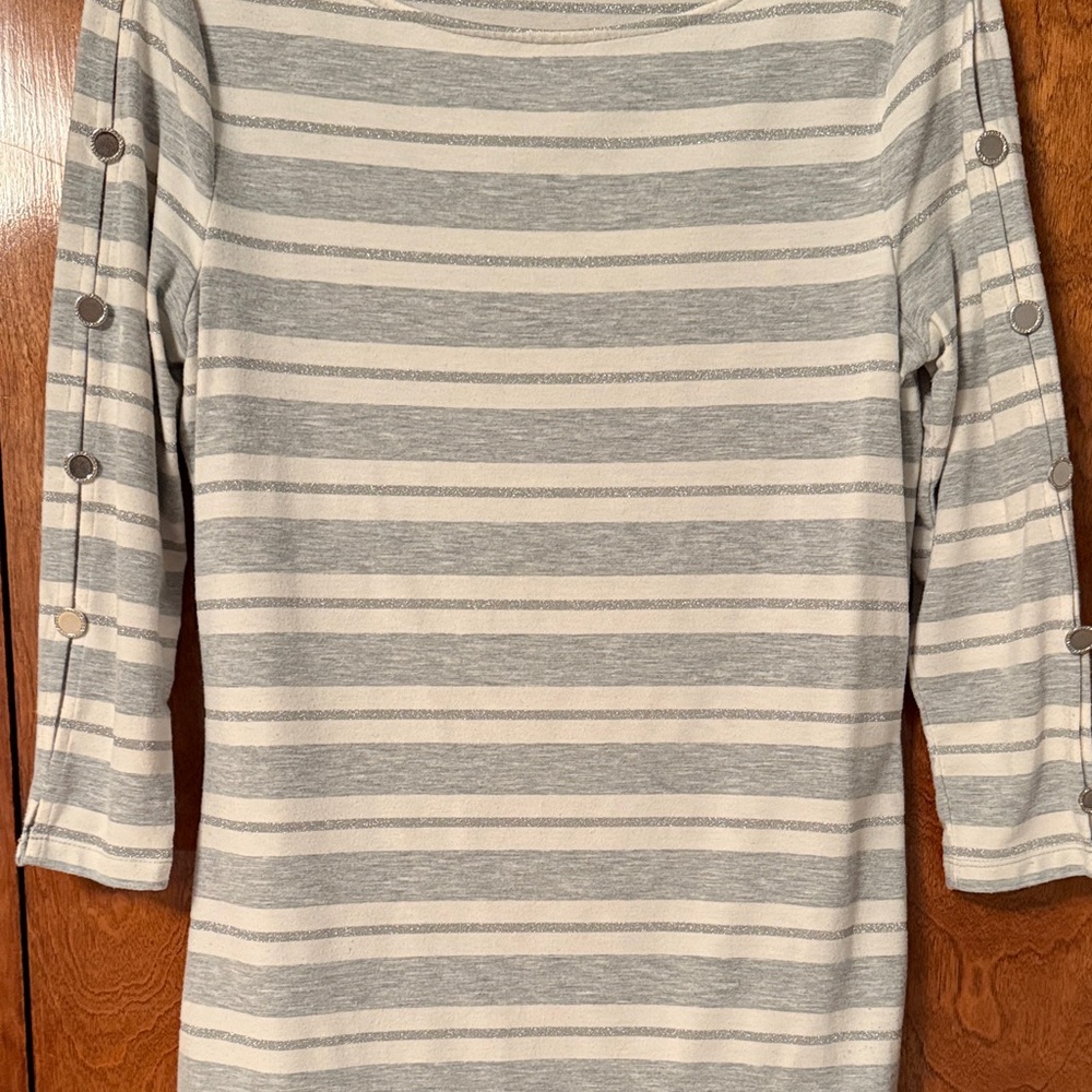 Allen B. by Allen Schwartz Gray and White Striped Top